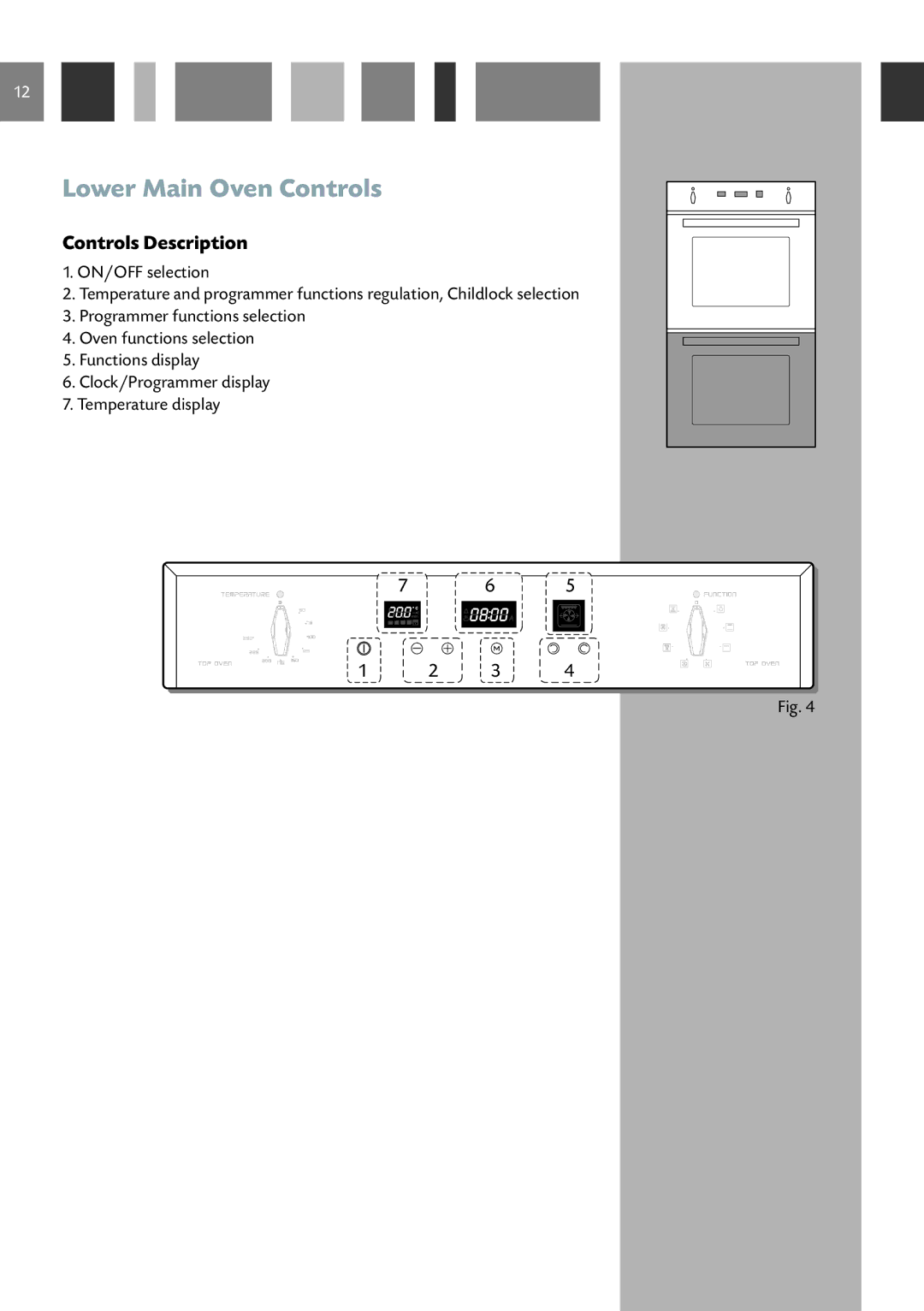 CDA 11Z6 manual Lower Main Oven Controls, Controls Description 